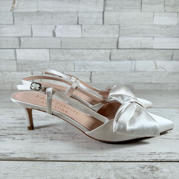 Kate Spade New York Ivory Marseille Bow Satin Slingback Pump Size 7.5 New - Picture 3 of 15